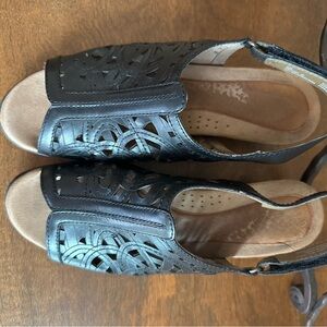 Rockport Black Laser-Cut Slingback Sandals